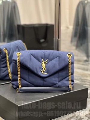 SAINT LAURENT PUFFER SMALL CHAIN BAG IN DENIM AND SMOOTH LEATHER 577476 dark blue