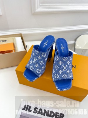 Louis Vuitton Silhouette Slide Sandals 10cm in Leather and Monogram Denim Mule 2023 Blue