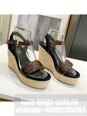 Louis Vuitton Coastline Wedge Sandal in Studded Canvas and Suede 2021 Collection