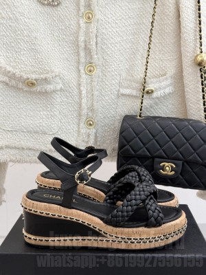 Chanel knit platform heel 7cm sandals black 2025