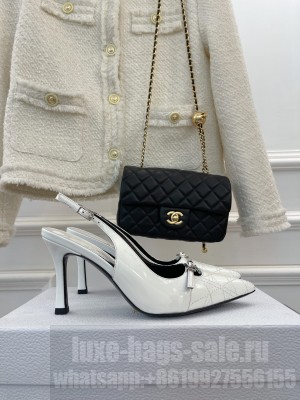 Christian Dior pointed toe 8.5cm Patent Leather Slingback Pump White