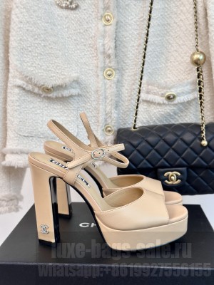 Chanel 12cm Calfskin Platform Sandals Beige 2024 