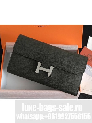 Hermes Epsom Calfskin Constance Long Wallet Clutch Bag Navy Green