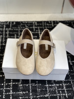 The Row Boheme MJ Shoe in Suede Tan