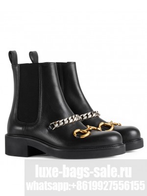 Gucci Women's Chelsea Boot With Chain 670393 Black