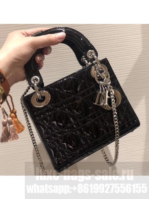 Lady Dior Mini Bag in Cannage with Chain Patent Black/Silver