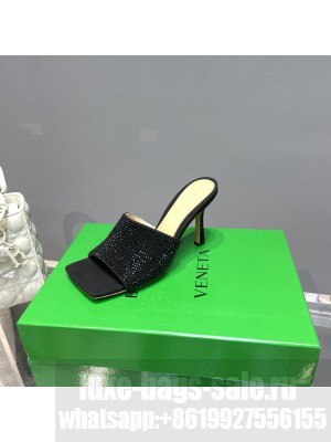 BOTTEGA VENETA Stretch 9cm Strass-embellished silk Black Crystal mules