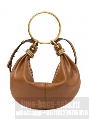 Chloe Small Bracelet Hobo Bag In Grained Leather Coffee