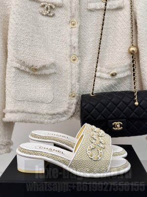 Chanel CC Chain Logo Fabric Heel Slide Mule 2024 Yellow
