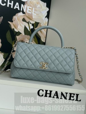 Chanel LARGE FLAP BAG WITH TOP HANDLE A92991 light blue
