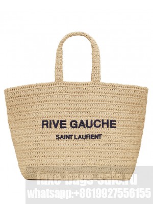 Saint Laurent Rive Gauche Supple Tote Bag In Raffia Crochet Apricot