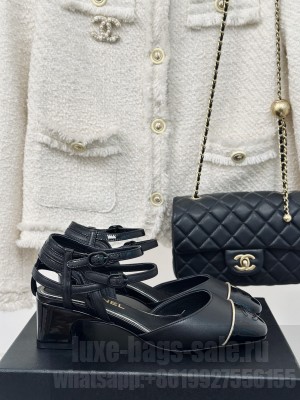 Chanel calfskin 4.5cm Chunky Heel sandals Black