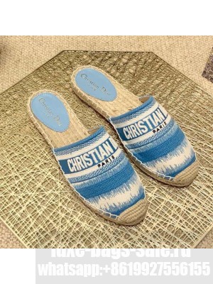 Dior Granville Espadrille Mules in Ocean Blue D-Stripes Embroidered Cotton Spring/Summer 2021 Collection