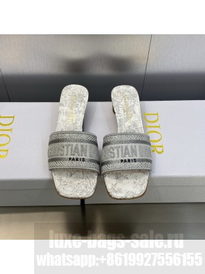 Dior Dway Heeled Slide Sandals 4cm in Cotton Embroidered 2023 Collection 028