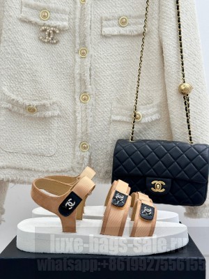 Chanel Velcro Beach Sandals Flat Sandals with Buckle Straps Beige 2025