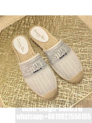 Dior Granville Espadrille Mules in Metallic Thread Embroidered Cotton White Spring/Summer 2021 Collection