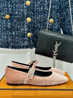 Hermes Jane ballet velvet flat light pink