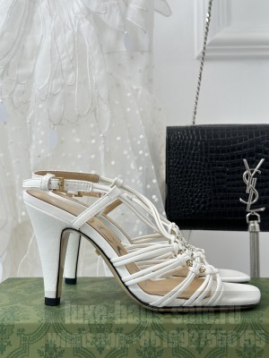 GUCCI WOMEN'S CRYSTAL INTERLOCKING G LAMBSKIN SANDAL WHITE