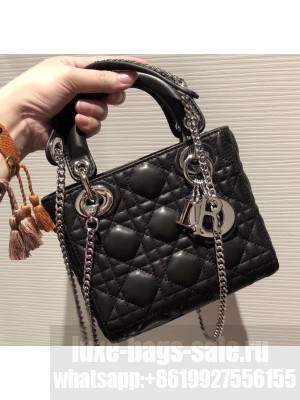 Lady Dior Mini Bag in Cannage with Chain Black/Silver