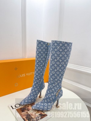 Louis Vuitton Sparkle Heel High Boots 9.5cm in Monogram Denim Blue 2023