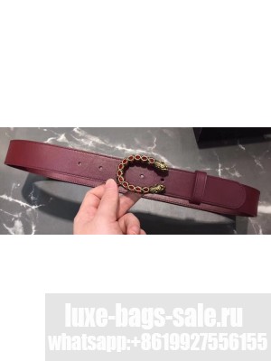 Gucci Width 3.5cm Leather Belt Burgundy with Crystal Dionysus Buckle