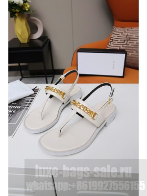 Gucci Women's thong sandal with chain Ankle buckle closure White 2021 Collection 