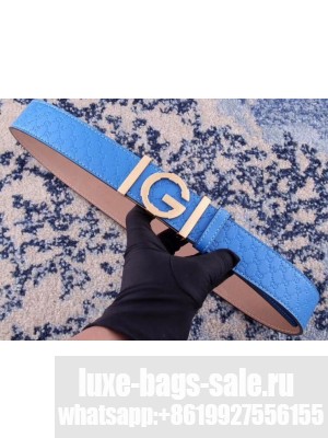 Gucci Width 3.8cm Leather Signature GG Belt with Single G Buckle Sky Blue 2019