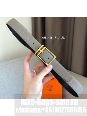 Hermes Width 3.2cm Nathan 32 Reversible Leather Belt Black/Gray