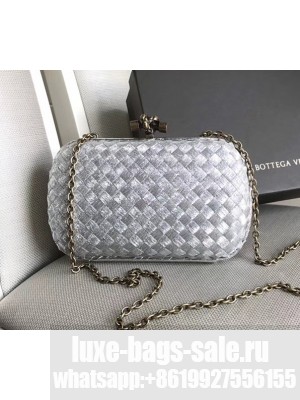 Bottega Veneta Metallic Intrecciato Chain Knot Clutch Silver 