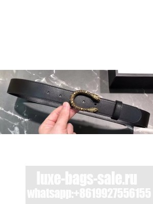 Gucci Width 3/3.5cm Leather Belt Black/Gold with Dionysus Stud Buckle