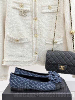 Chanel Quilted Denim Ballet Flats with Camellia Bloom Charm Navy 2025