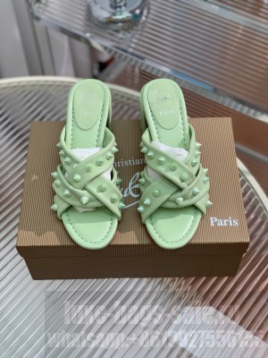 Christian Louboutin Miss Spika Club 55 mm Sandals Nappa leather and Spikes Studio green