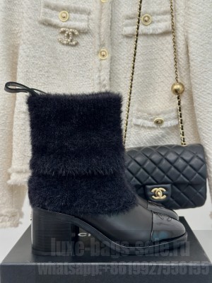 Chanel Knit Foldover & Calfskin Ankle Boots Black 2024