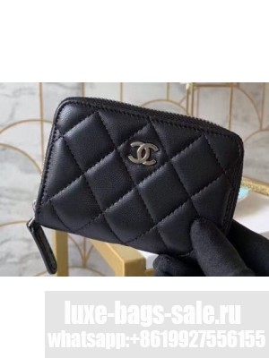 Chanel Classic Small Zipped Coin Purse 69272 Lambskin Black/Silver