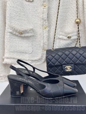 Chanel Slingback 7cm Printed Lambskin & Patent Calfskin Black 2025