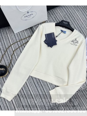 Prada Women's V-neck Sweatshirt White