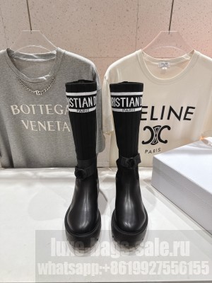 Christian Dior D-Major Boot Black Calfskin with Black and White Technical Knit