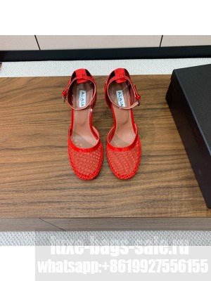 Alaïa HIGH FISHNET PUMPS RED