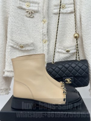 Chanel 4cm Lambskin With Charm Boots Beige