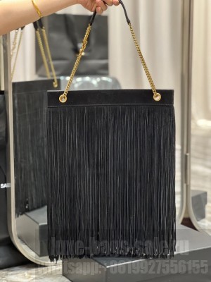 SAINT LAURENT MEDIUM CHAIN BAG IN LIGHT SUEDE WITH FRINGES 633752 BLACK