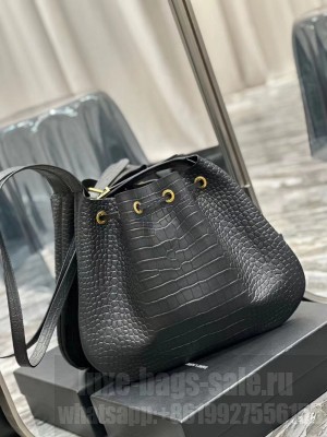 SAINT LAUREN PARIS VII LARGE FLAT HOBO BAG IN CROCODILE-EMBOSSED LEATHER 697941 black