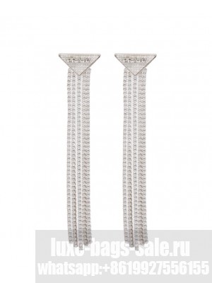 Prada Women's Crystal Logo Jewels Zirconia Earrings Silver