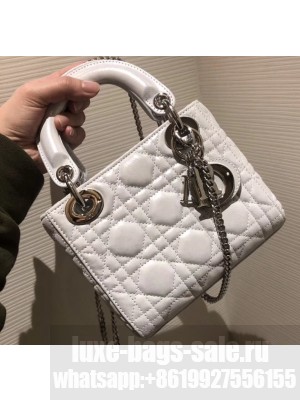 Lady Dior Mini Bag in Cannage with Chain Pearl White
