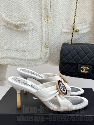 Chanel White 7.5cm Lambskin CC Slide Sandals