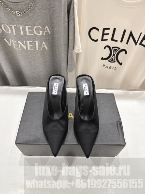 Alaïa CUBE WEDGE MULES IN SATIN BLACK