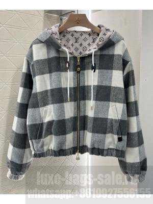 Louis Vuitton Women's Double Face Check Zip-Up Jacket Gray