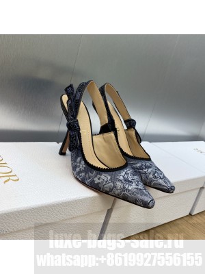 Dior J'Adior Slingback Pumps 9.5cm in Embroidered Cotton Navy