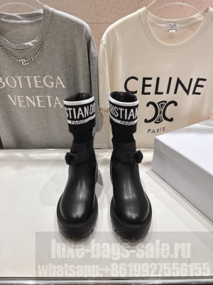 Christian Dior D-Major Ankle Boot Calfskin with  Black Technical Knit