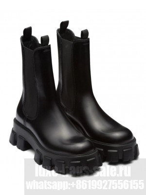 Prada Women's Monolith Brushed Leather Chelsea Boots 2UE027 Black
