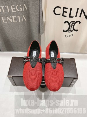 Alaïa BALLET FLATS IN PAPER STRAW RED